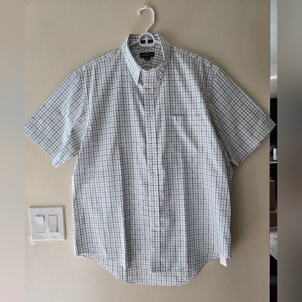 Lands' End Blue and White Checkered Casual Shirt Size 16.5